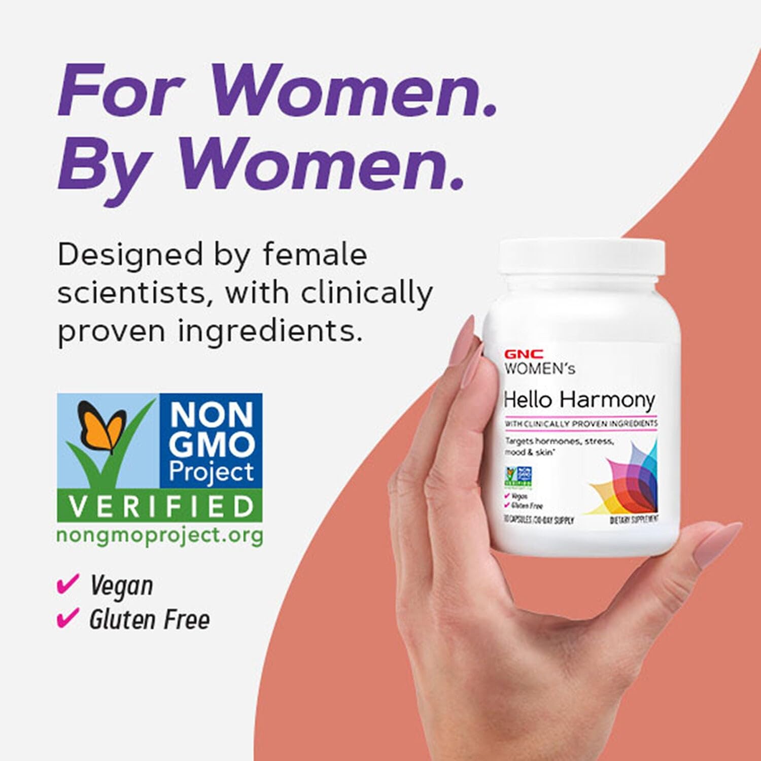 GNC Women's Hello Harmony skin tone and elasticity concept.