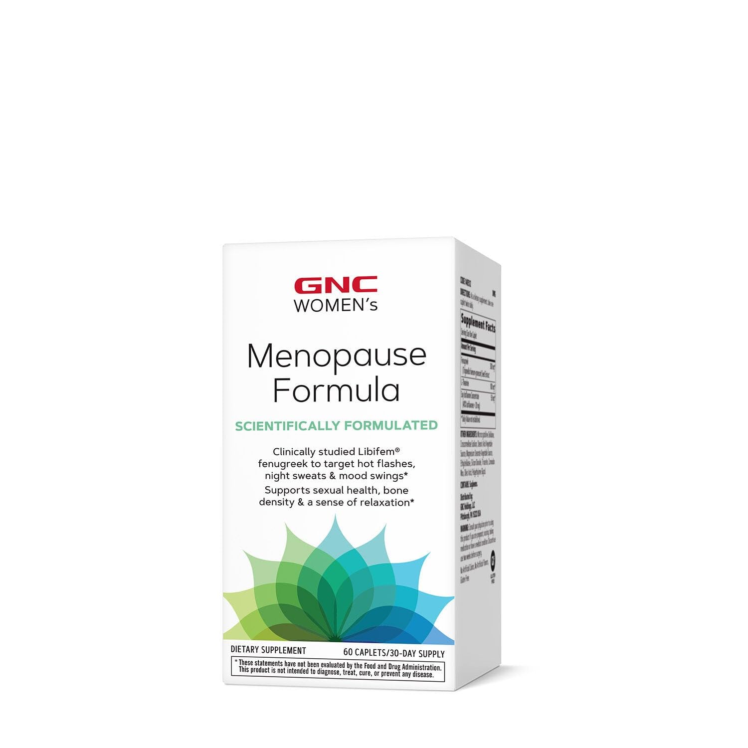 GNC Women's Menopause Formula capsules closeup emphasizing easy twice-daily dosing.