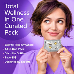 GNC Women's Stress Relief Vitapak label close-up highlighting ingredients.