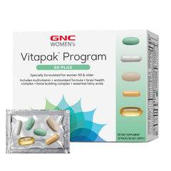 GNC Women’s Ultra Mega 50 Plus vitapak bottle front for daily wellness
