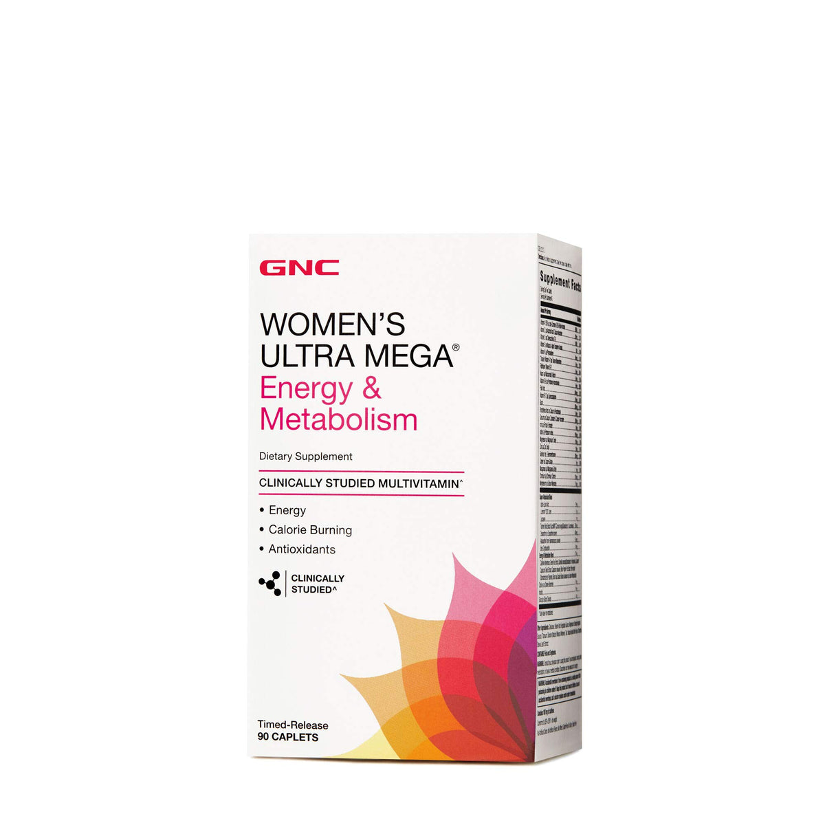 GNC Women's Ultra Mega Energy and Metabolism multivitamin bottle showcasing daily energy support.