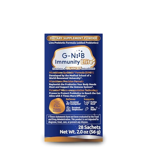 G-NiiB Immunity Elite daily scoop showing simple dosing for balanced gut health.