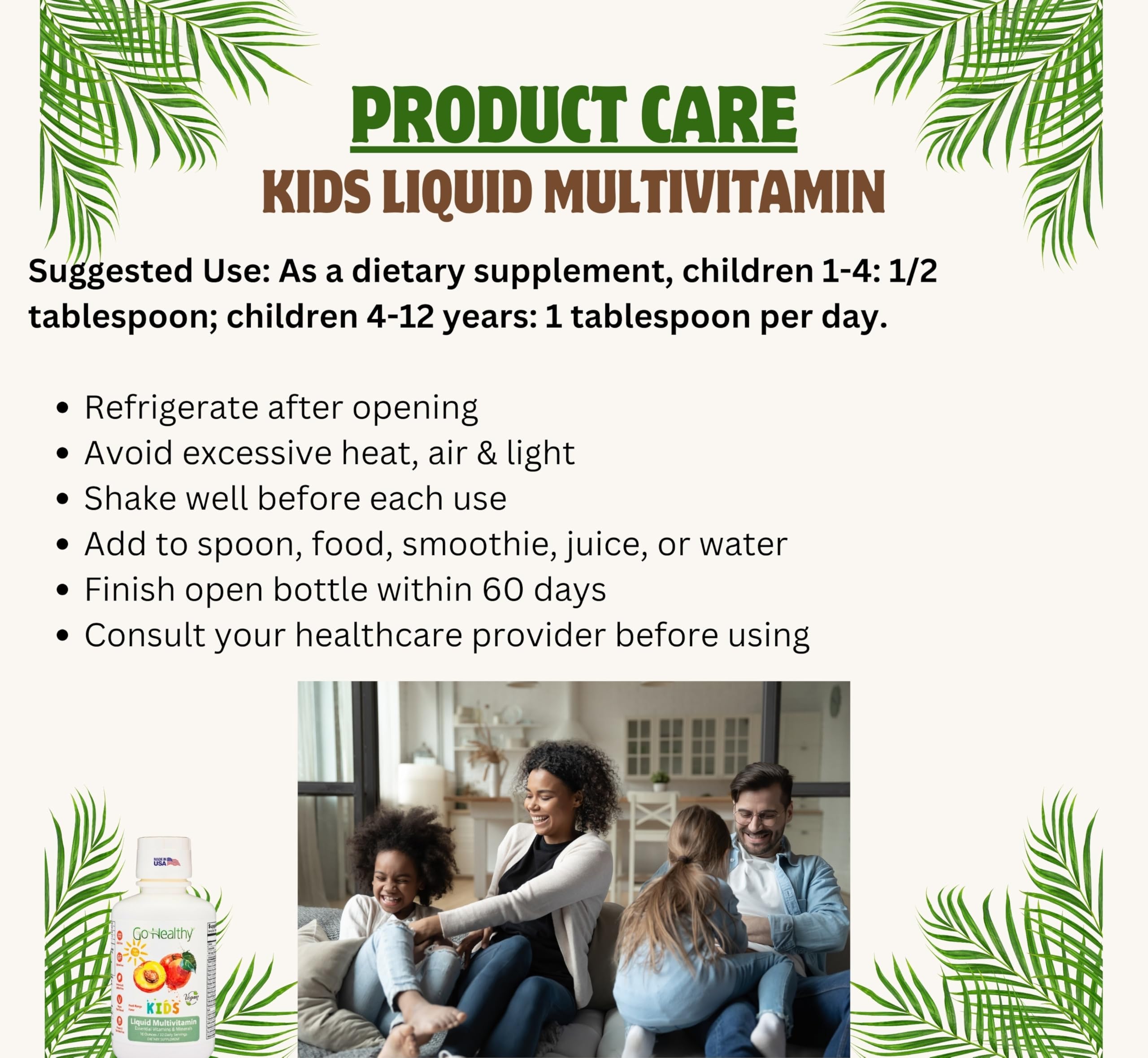 Go Healthy Kids daily supplement suited for growing children aged one and up