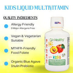 Go Healthy Natural Kids Liquid Multivitamin being poured for simple dosing