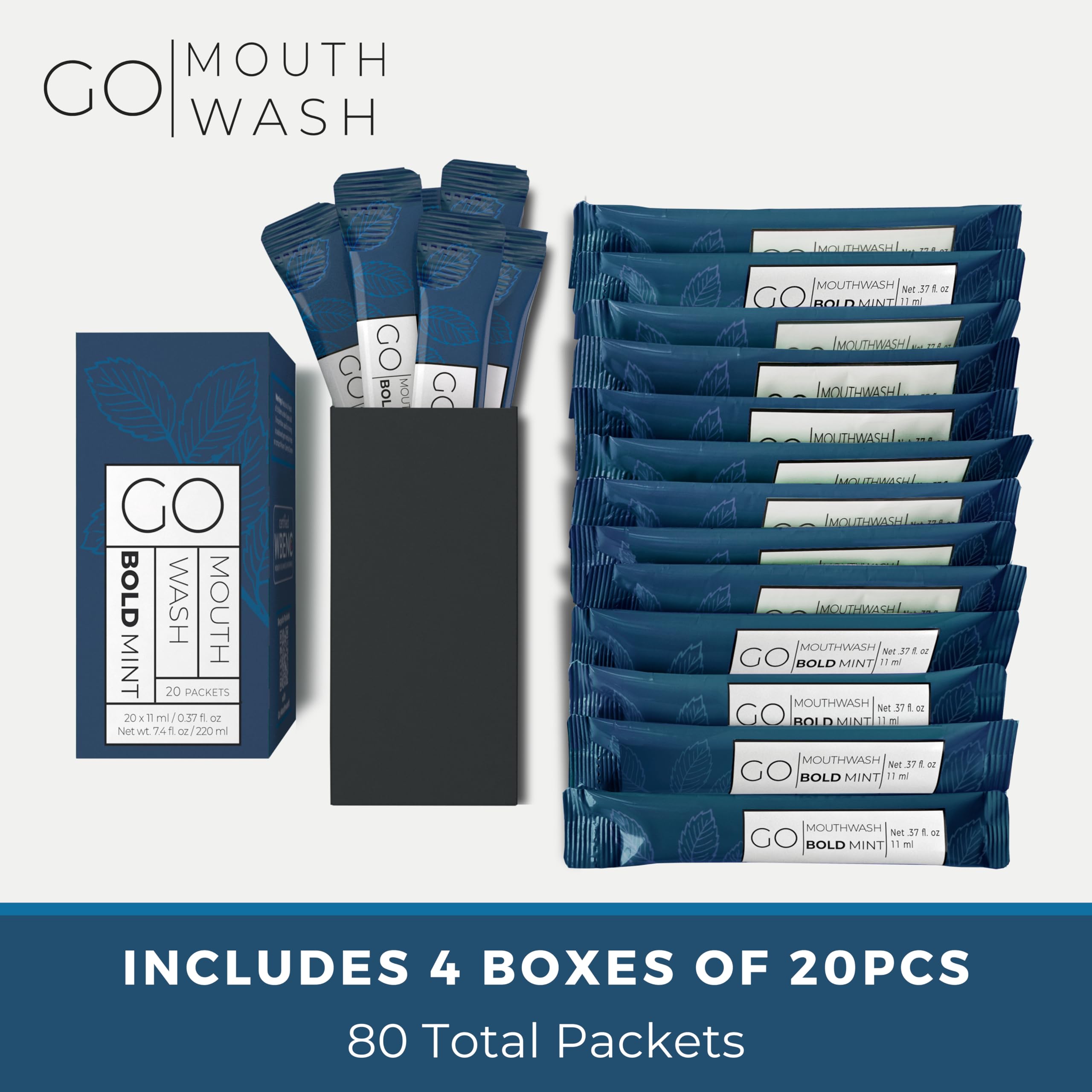 Go Mouthwash Bold Mint 80-pack cartons for bulk guest bathroom supplies