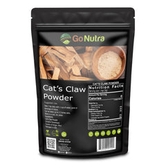 Go Nutra cat's claw powder jar label showing pure Peruvian sourcing