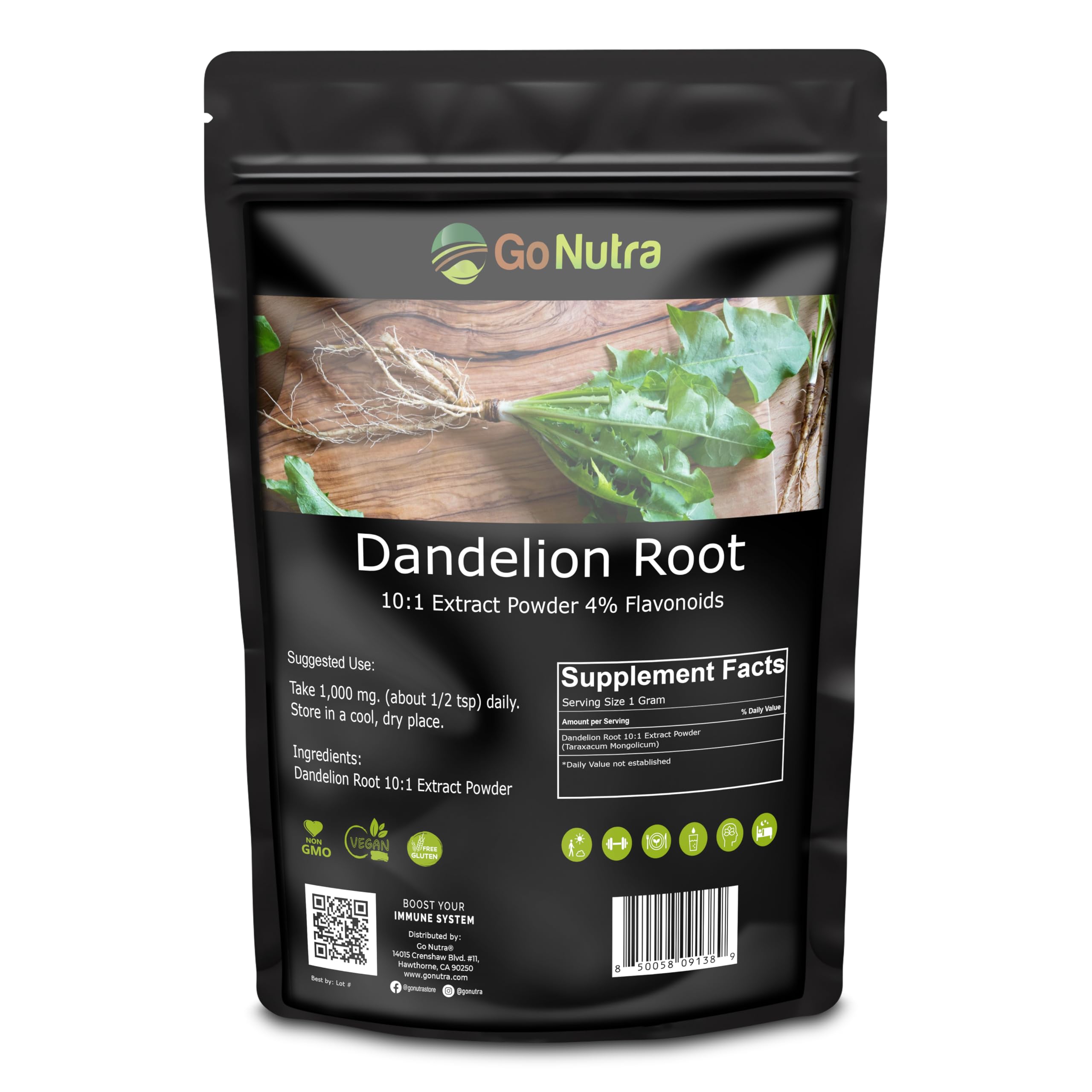 Go Nutra Dandelion Root Powder tea brew highlighting natural flavor and caffeine-free warmth