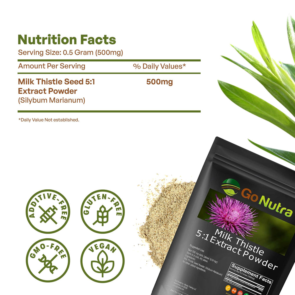 Go Nutra Milk Thistle Powder bottle open and ready for use.