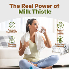 Go Nutra Milk Thistle Powder closeup on label—non-GMO, vegan-friendly clean formula.