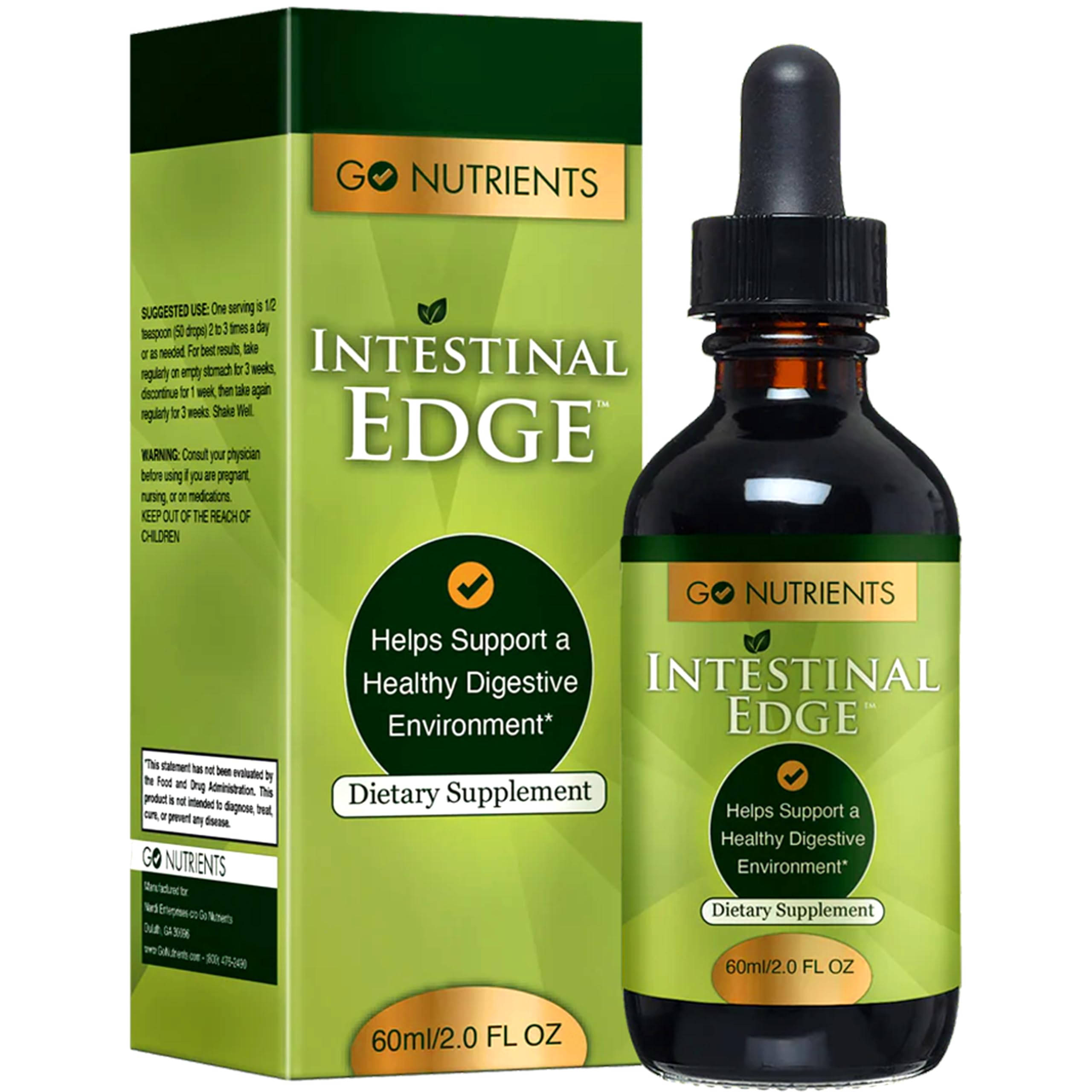 Go Nutrients Intestinal Edge drops being poured into water for easy daily use