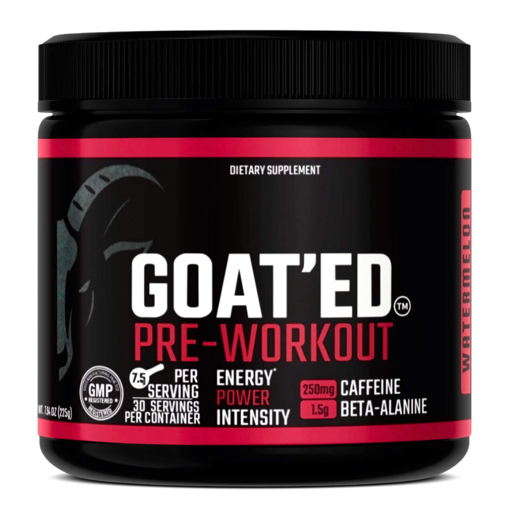 GOAT'ED Pre-Workout bottle front for focused training sessions