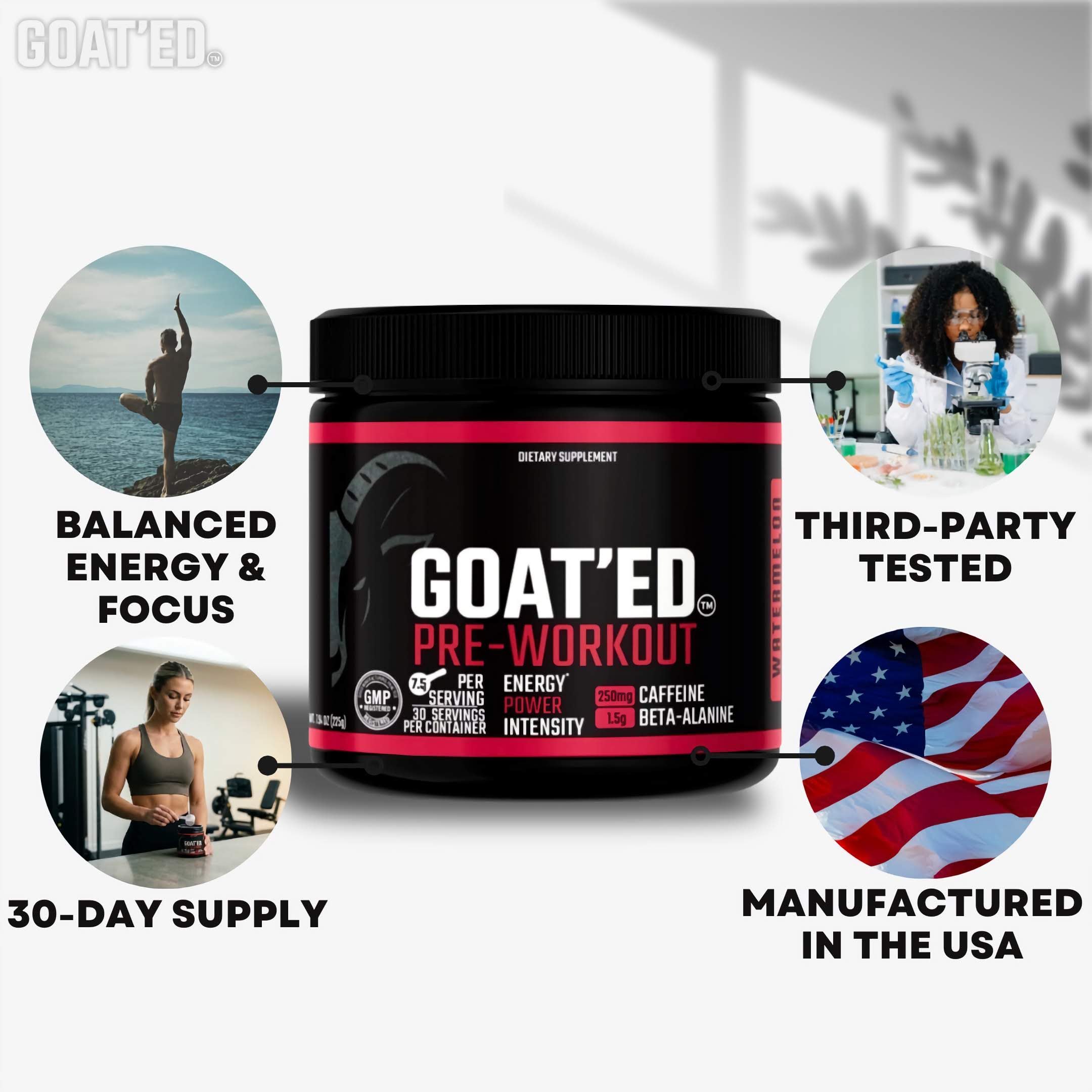GOAT'ED Pre-Workout powder being dispensed for steady energy