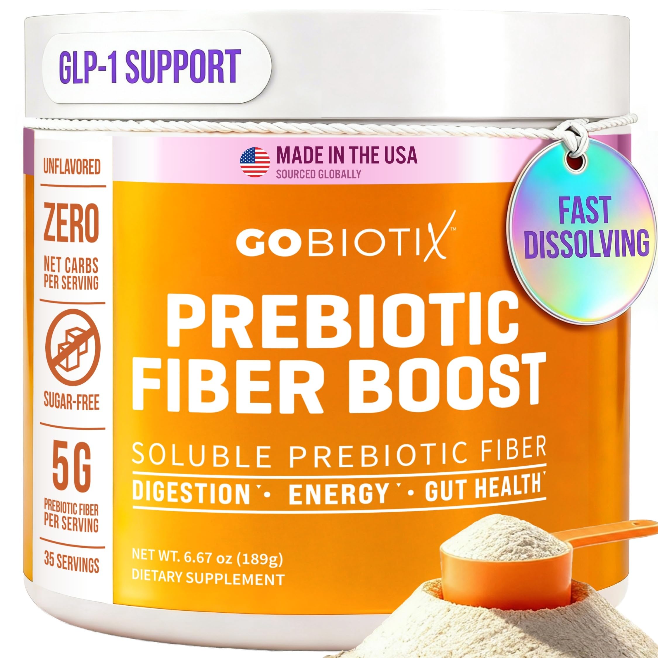 GOBIOTIX fiber powder with prebiotics for digestive support.