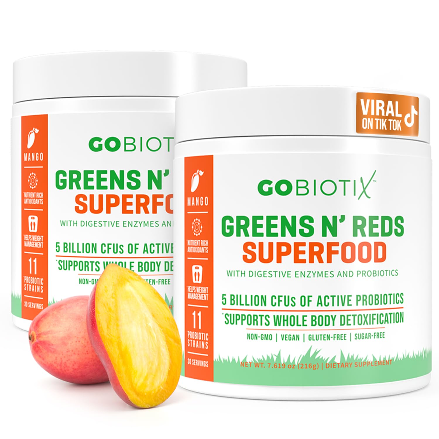 GOBIOTIX Greens Powder bottle with mango flavor for easy daily greens