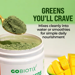 GOBIOTIX Greens Powder mango label on jar
