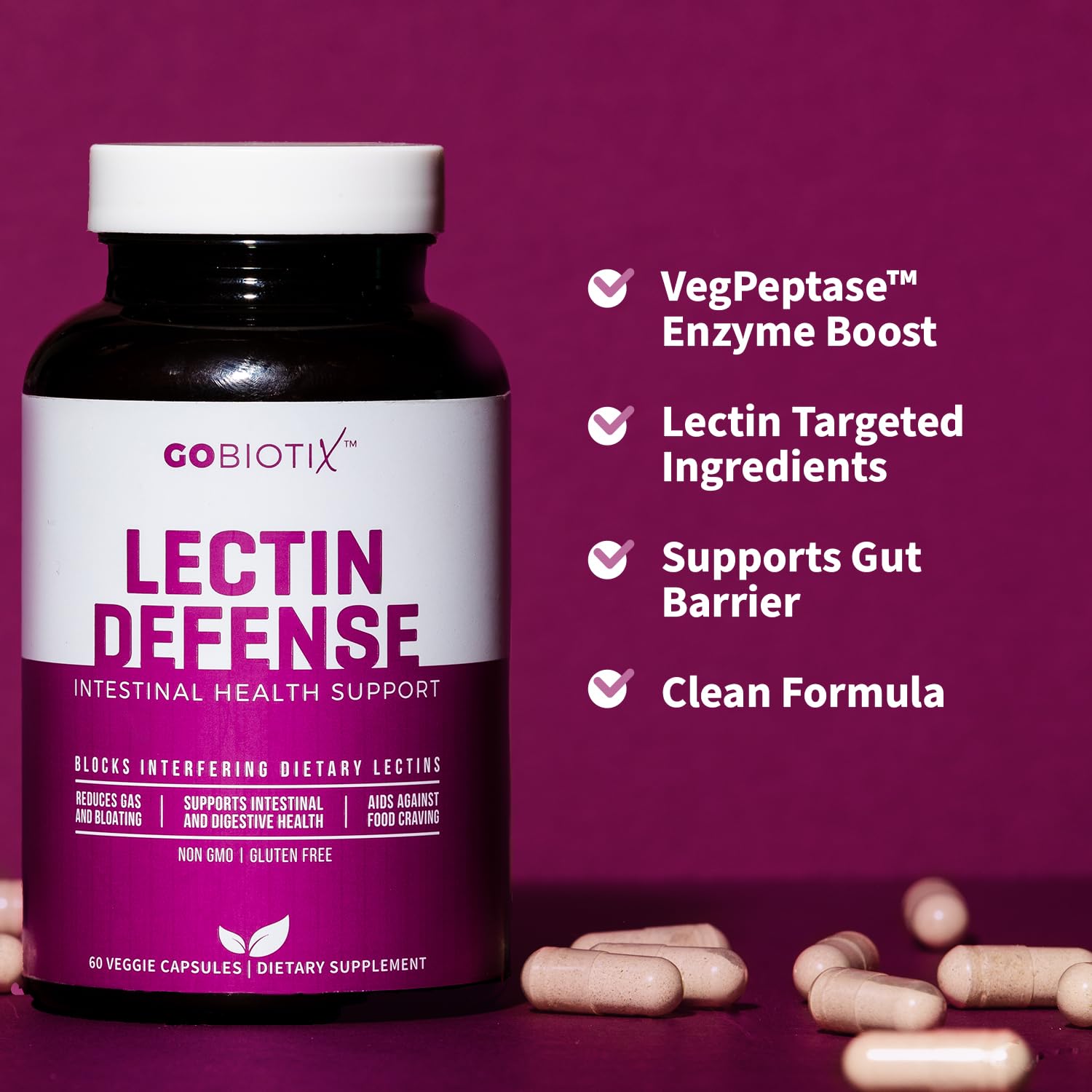 GOBIOTIX Lectin Defense ingredients list featuring MSM and enzymes