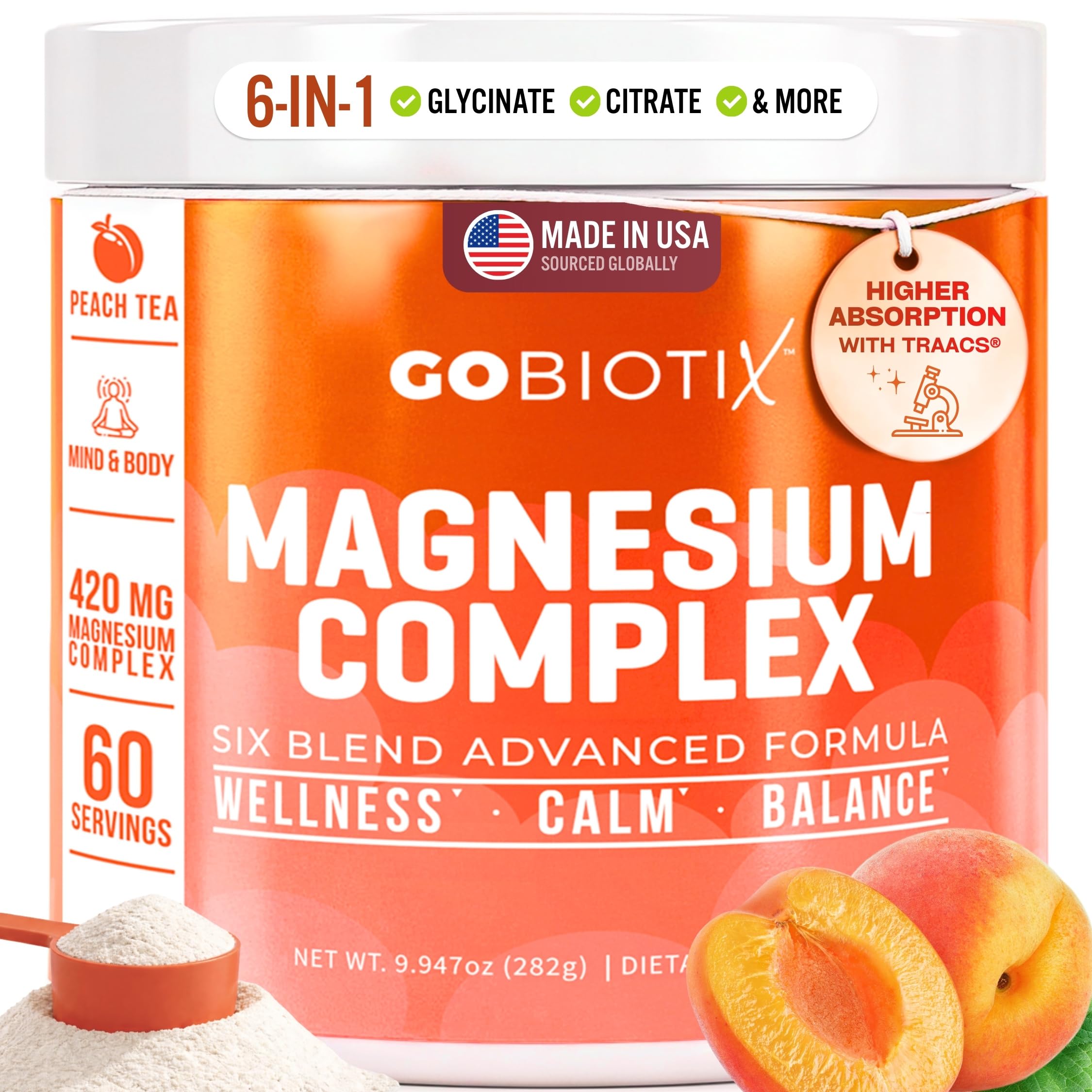 GoBiotix magnesium glycinate powder bottle for high absorption daily calm