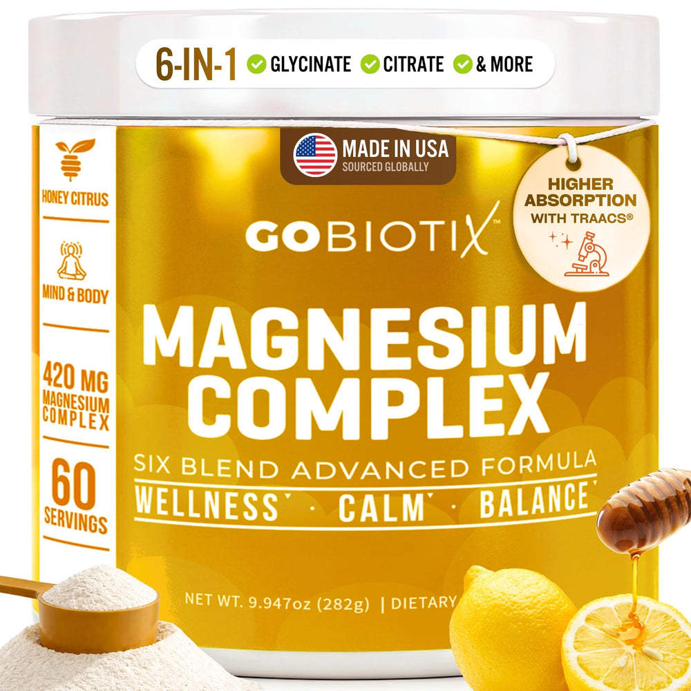 GoBiotix magnesium glycinate powder packaging highlights sugar-free daily hydration