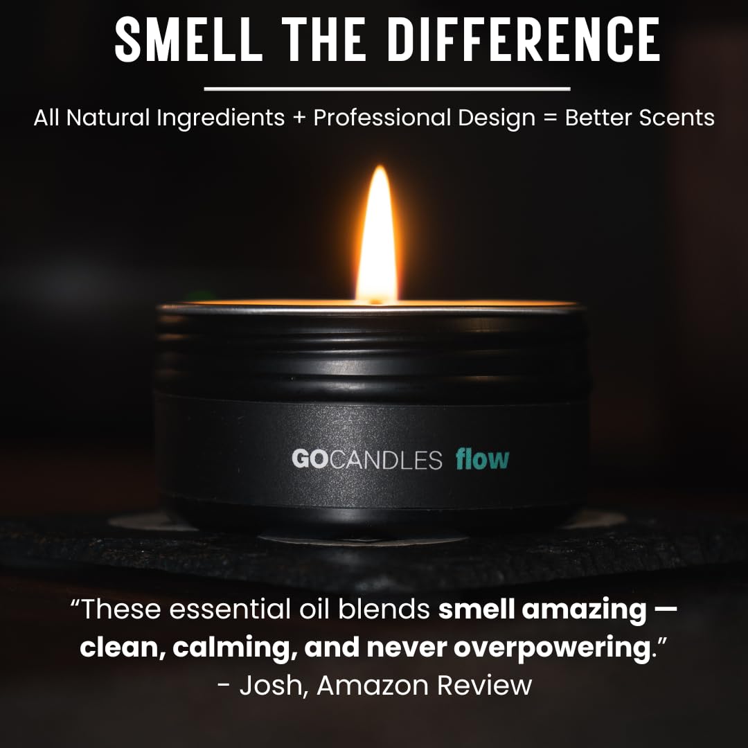 GOCANDLES Chill tin ambience with warm, grounding scent.