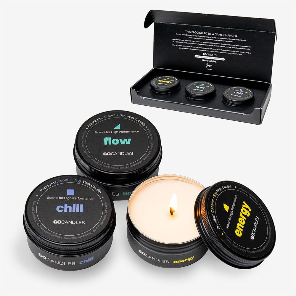 GOCANDLES Energy tin pour for a bright, focus-boosting ambiance.