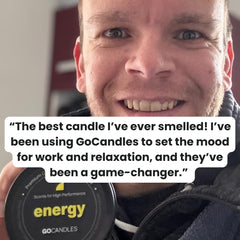 GOCANDLES Essential oil blend detail with natural aroma notes.