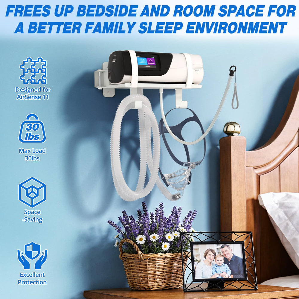 Godboat CPAP wall-mount shelf 180-degree-swivel supports flexible sleep positions without tangles