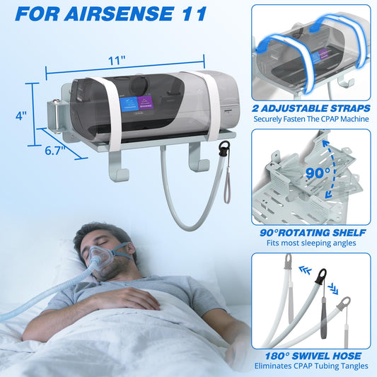 Godboat CPAP wall-mount shelf rotating-hose keeps tubing tidy as you move