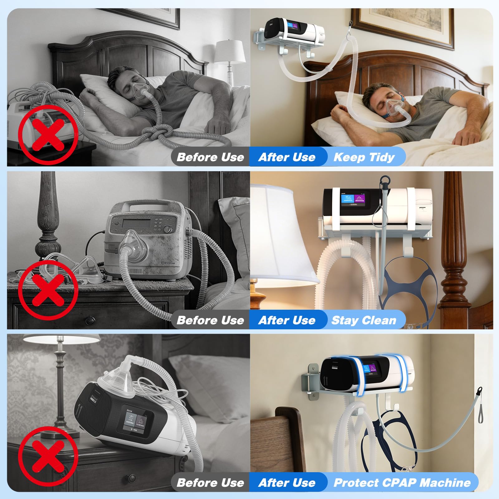 Godboat CPAP wall-mount shelf space-saver clears floor space with a sleek wall look