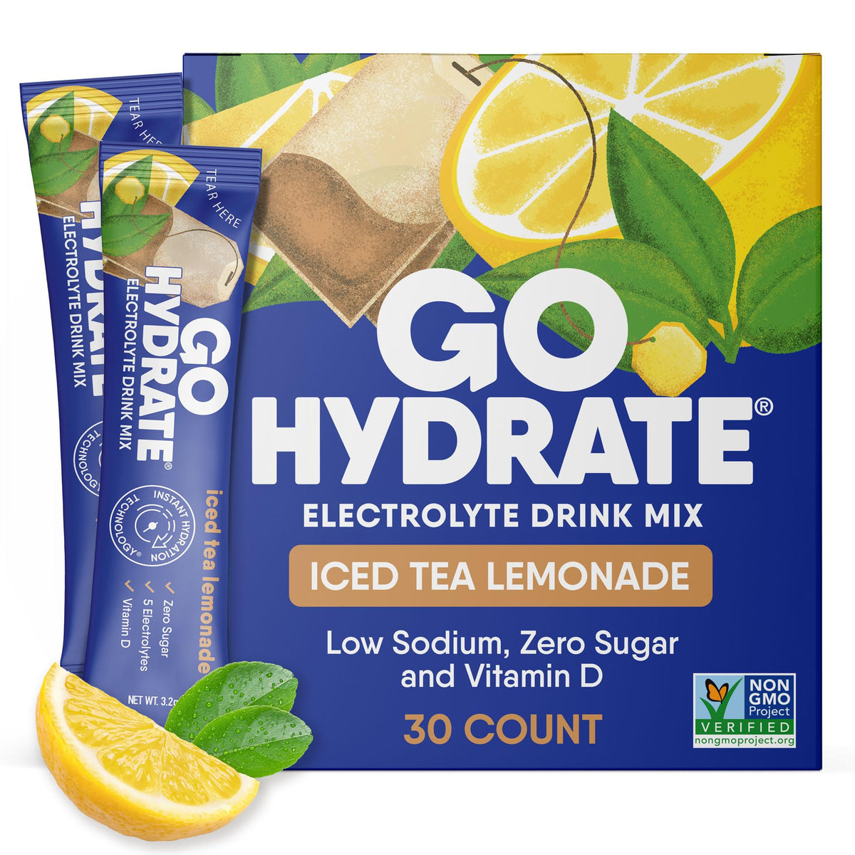 GoHydrate box front for quick daily hydration on the go.