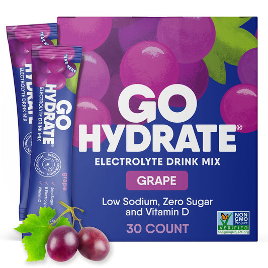 GoHydrate grape packet front view for on-the-go hydration
