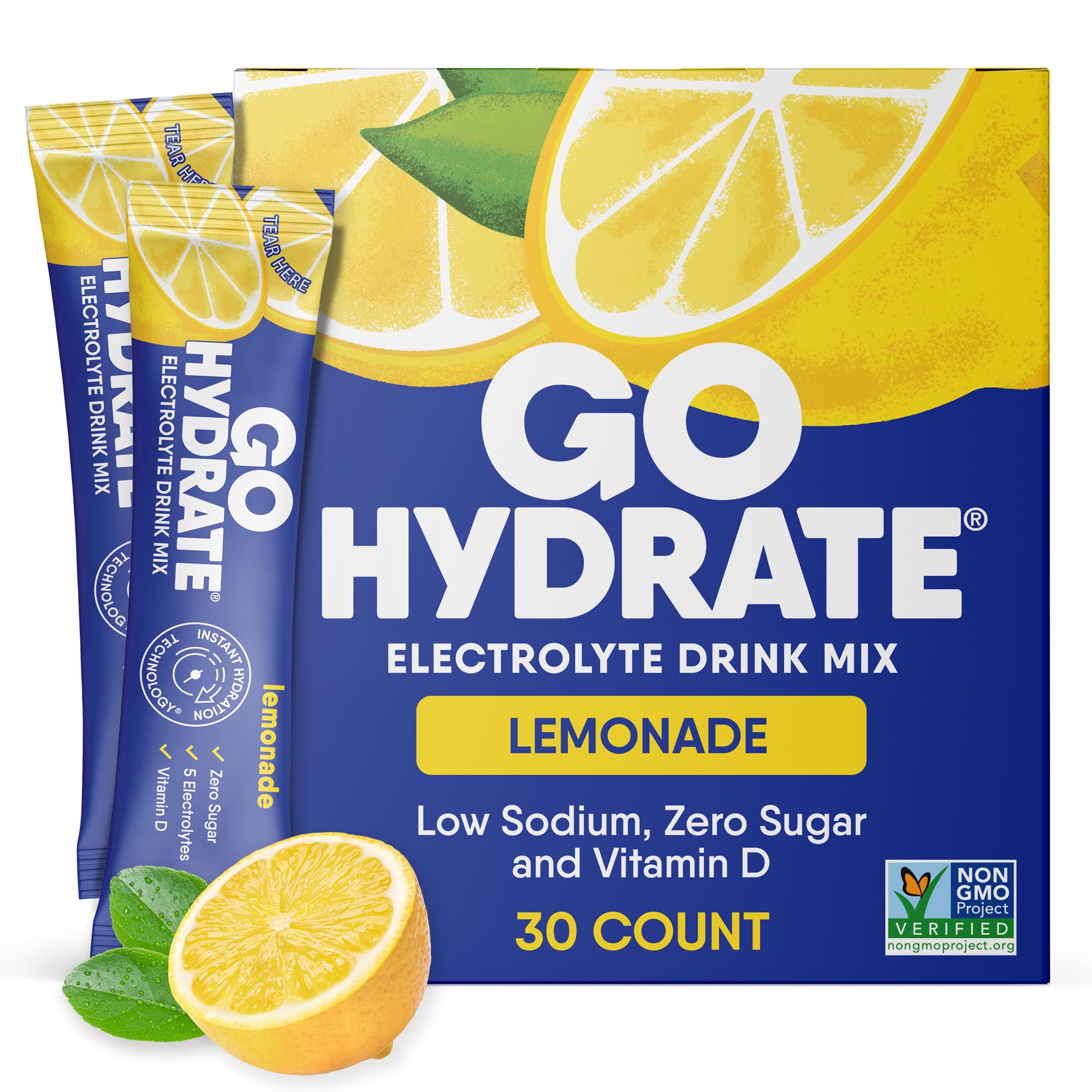 GoHydrate lemonade packets for quick on the go hydration.