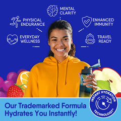 GoHydrate packet dissolving in water for fast hydration.
