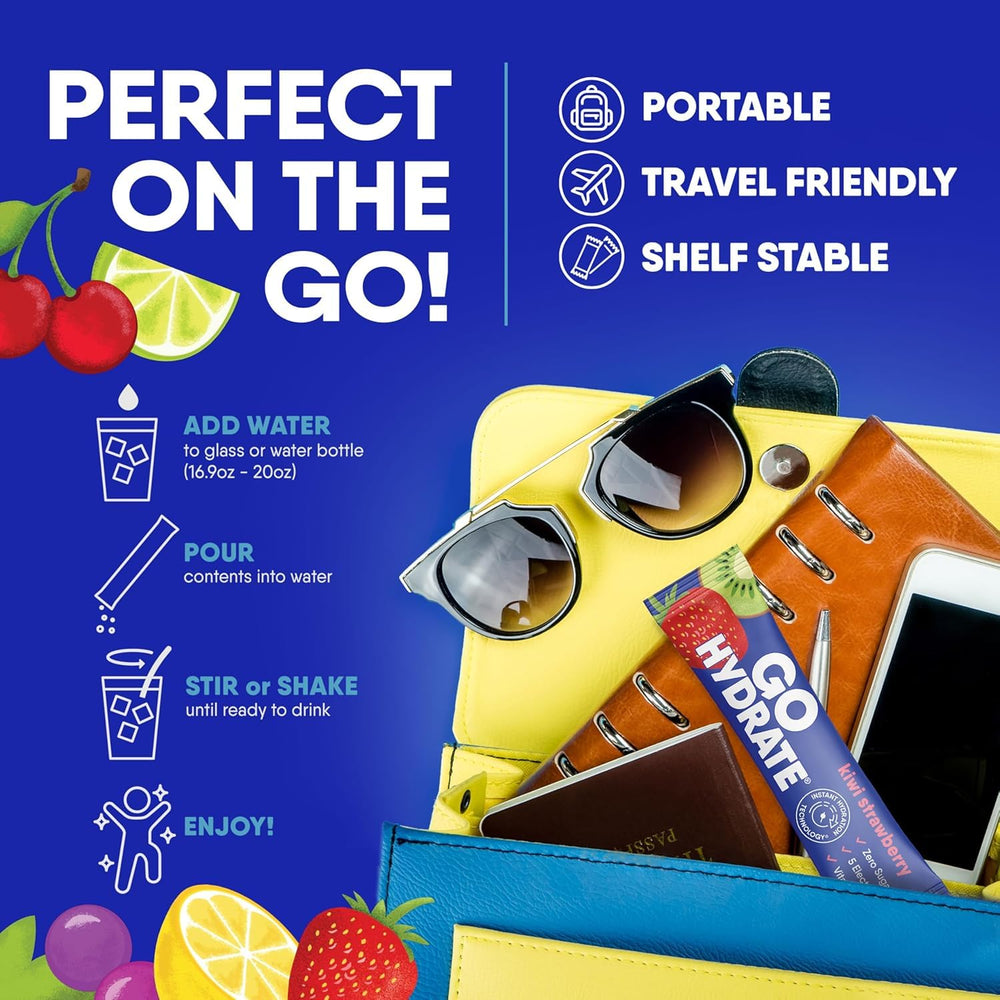 GoHydrate zero sugar label showcases sugar-free hydration option.