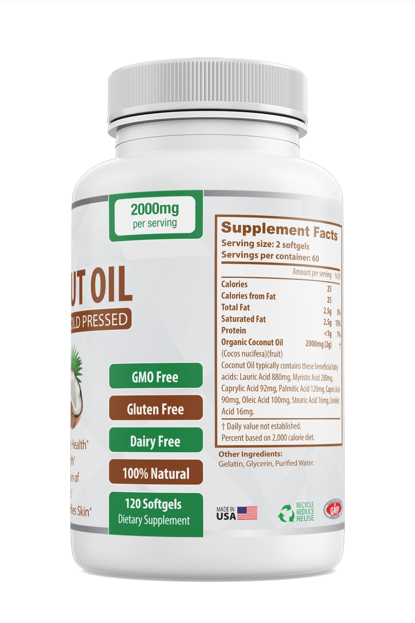 Going Vegan unrefined coconut oil capsules 2000mg bottle indicating premium skin care use