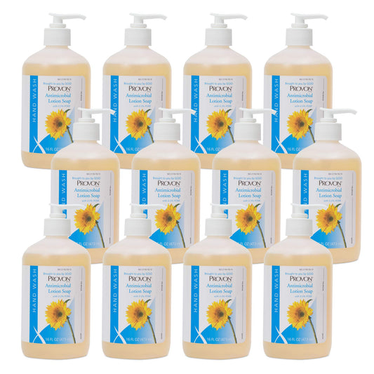 GOJO Provon antimicrobial lotion soap in a 16 oz pump bottle for convenient handwashing.