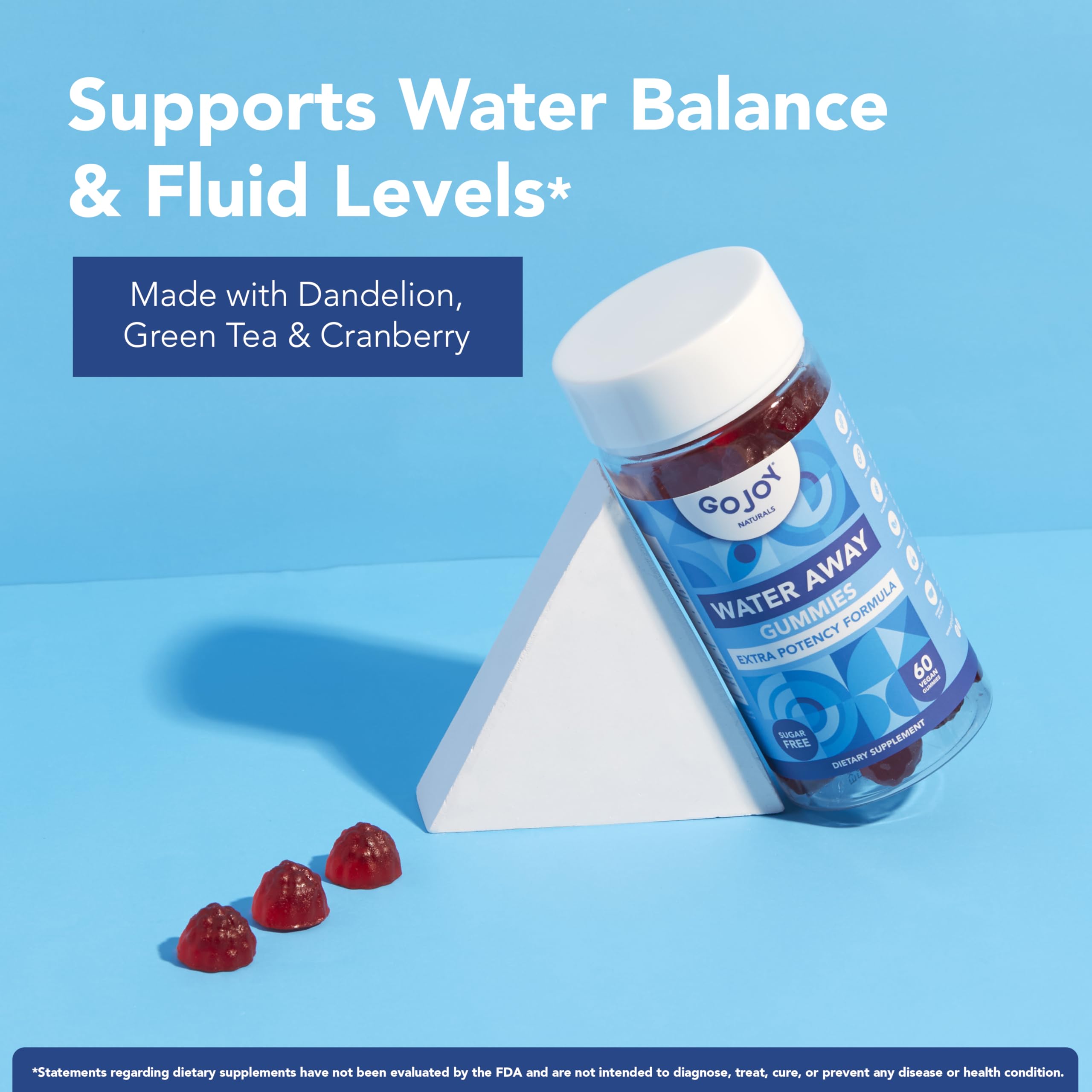 GOJOY Water Away Gummies being poured illustrates easy chewable hydration support