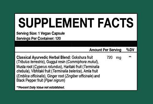 Gokshuradi Guggul capsules close-up showing vegetarian formula