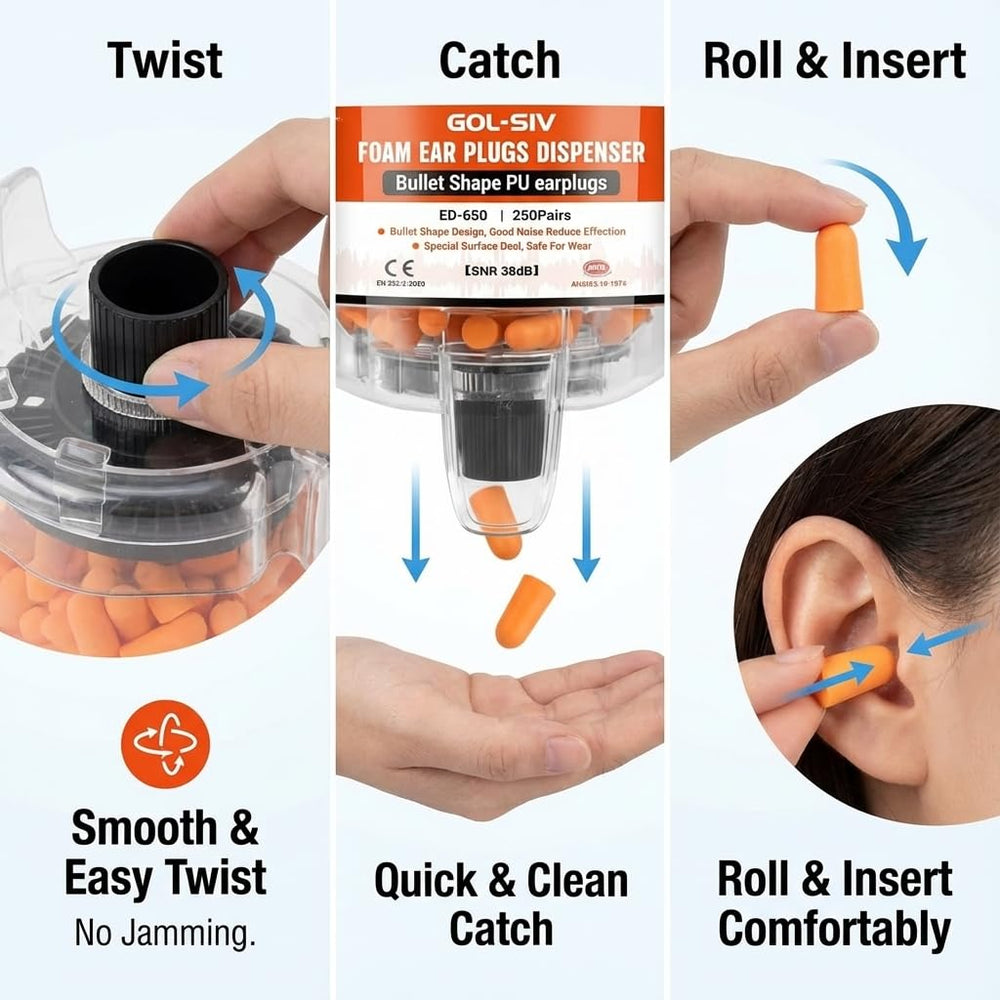 GOL-SIV bullet shaped foam earplugs demonstrating comfortable seal