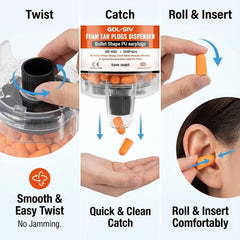 GOL-SIV bullet shaped foam earplugs demonstrating comfortable seal