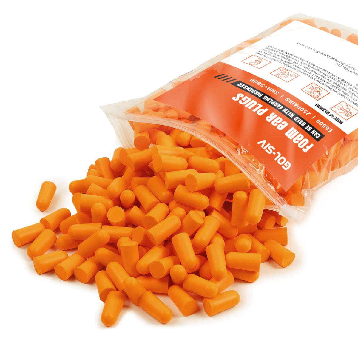 GOL-SIV ear plugs bulk pack in orange for construction site use.
