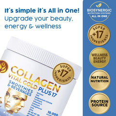 Gold Vital Life 17-ingredient blend shown in a bowl for a complete boost.