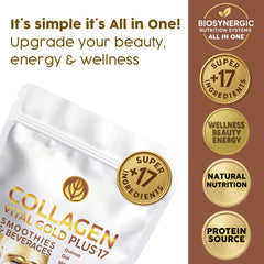 Gold Vital Life +17 superfood ingredients bottle highlighting enhanced daily nutrition.