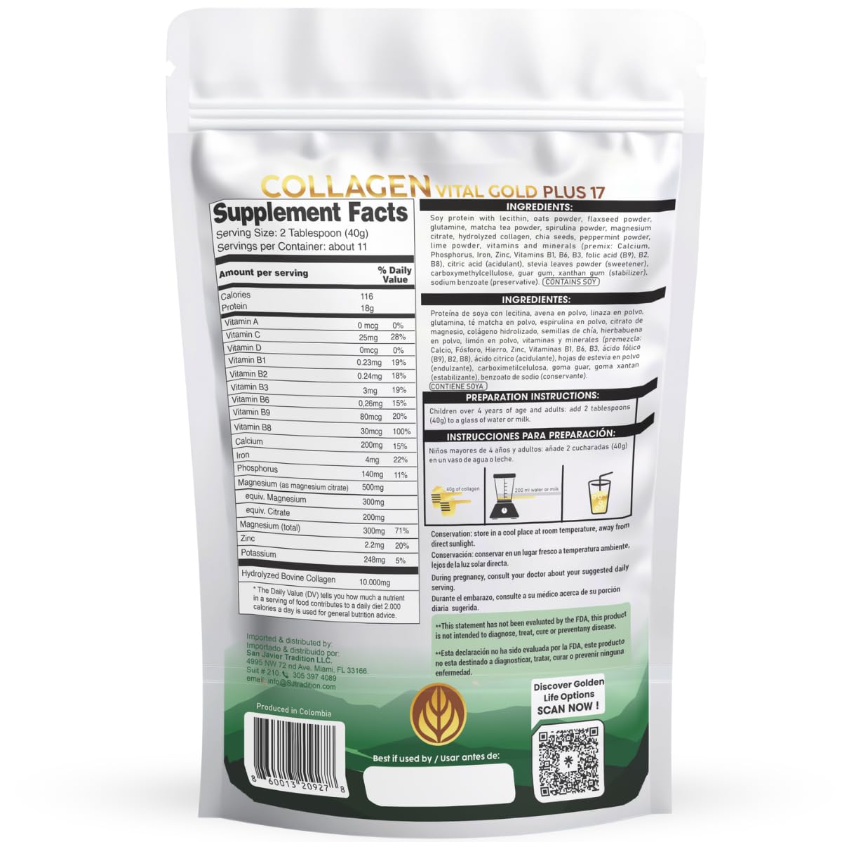 Gold Vital Life collagen powder bottle side view highlighting packaging for daily use