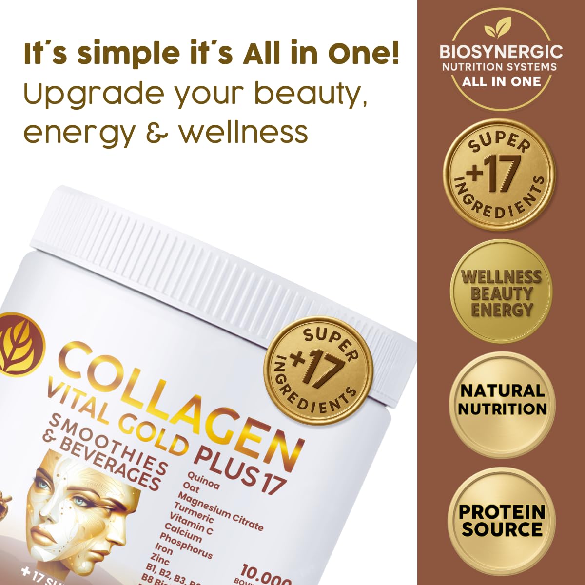 Gold Vital Life collagen powder cocoa pour captures rich flavor.