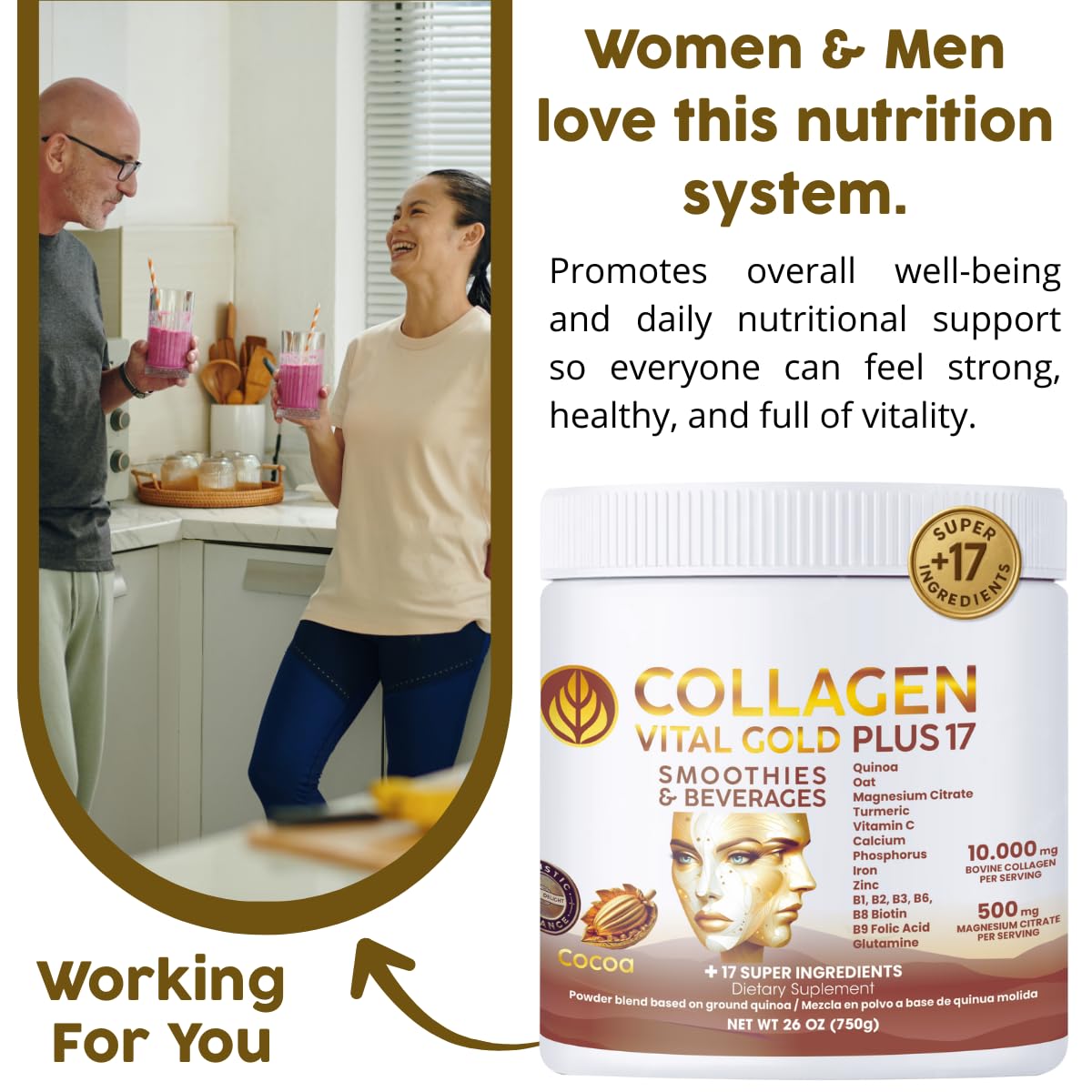 Gold Vital Life collagen powder in shaker for quick mix.