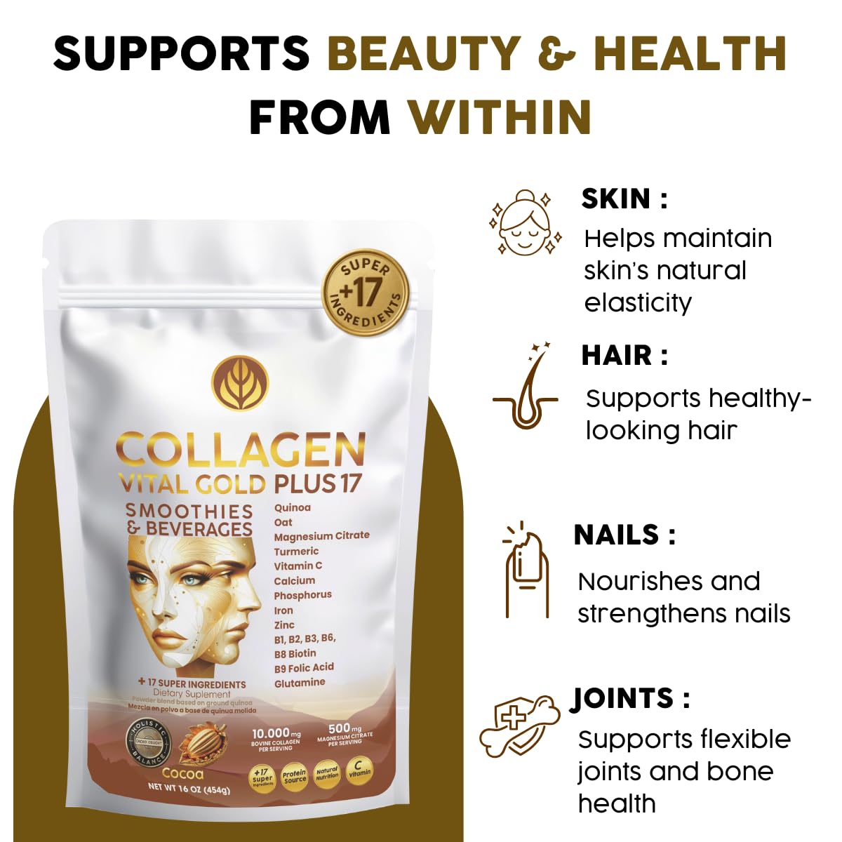 Gold Vital Life fast-absorption collagen peptides for easy daily use.