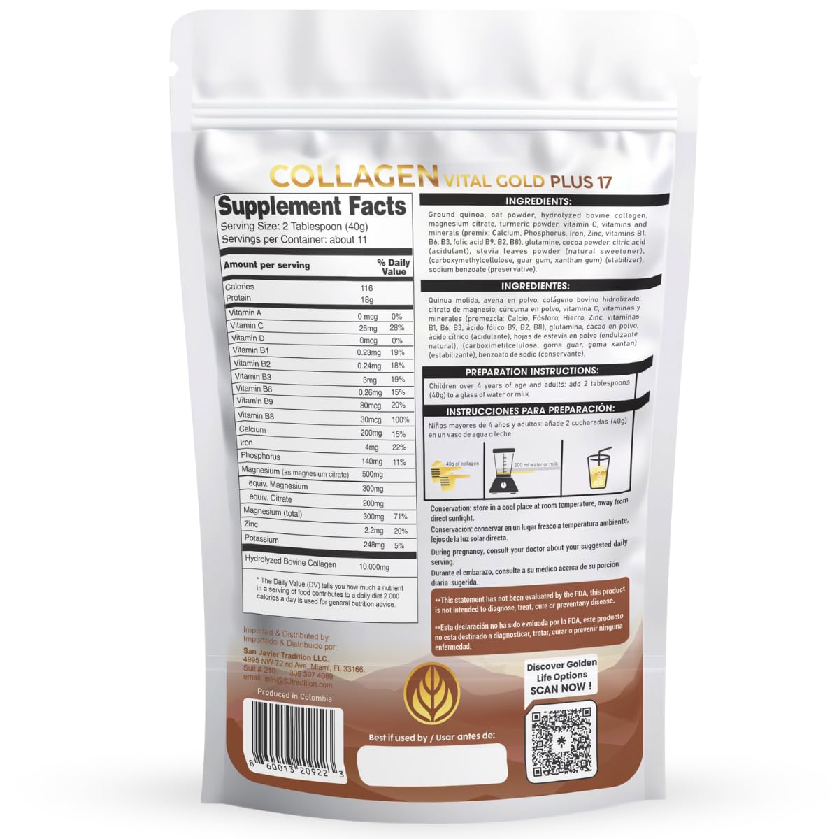 Gold Vital Life hydrolyzed collagen peptides Type I & III for skin and joints.