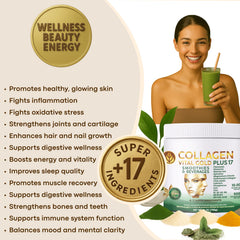 Gold Vital Life packaging alongside ingredient chart highlighting components.