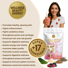 Gold Vital Life shake glass with collagen powder dissolving smoothly.