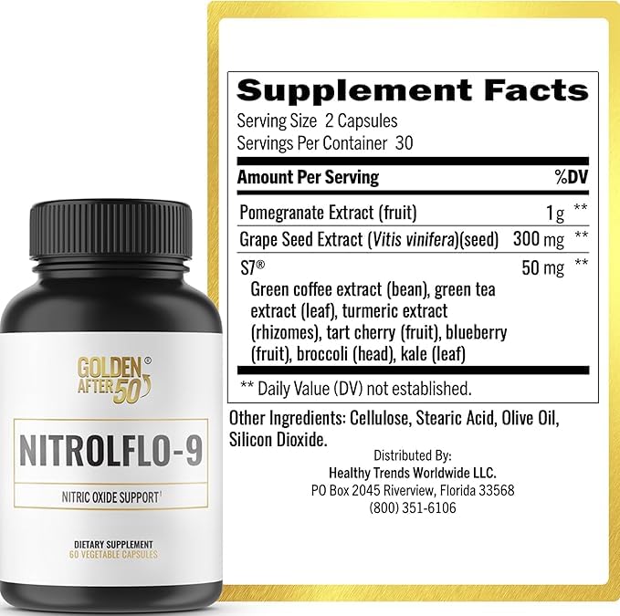 Golden After 50 NitrolFlo-9 packaging highlighting natural ingredients